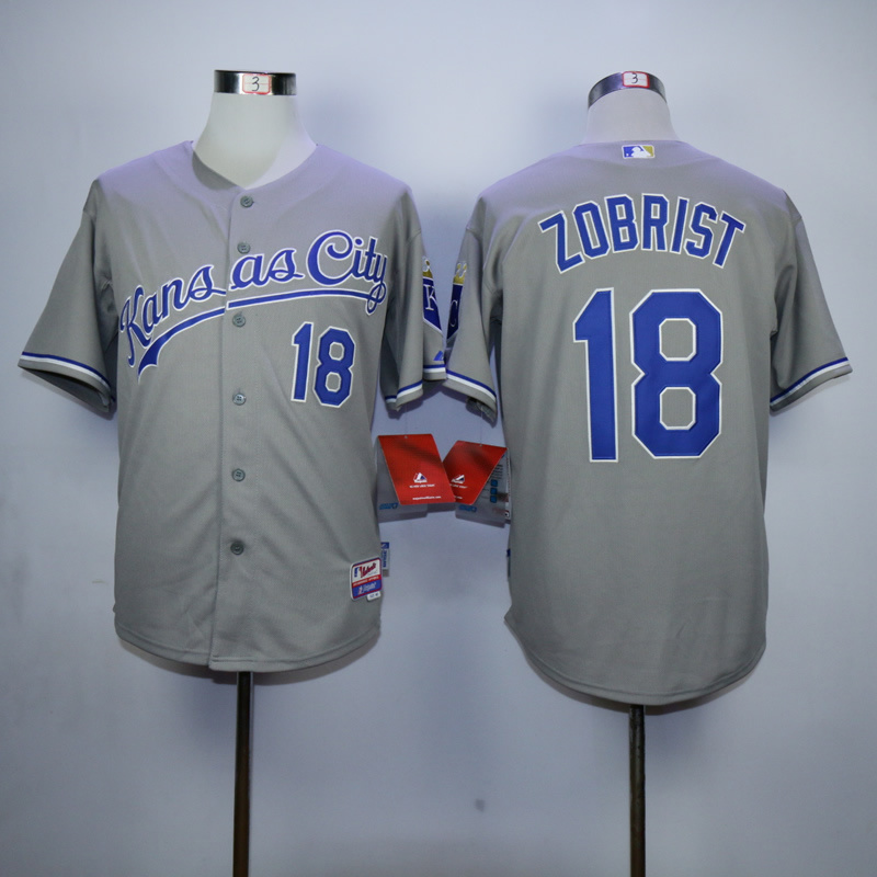 Men Kansas City Royals #18 Zobrist Grey MLB Jerseys